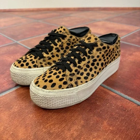 Loeffler Randall Calf Hair Cheetah Print Platform Sneakers Size 7.5 - Picture 3 of 12